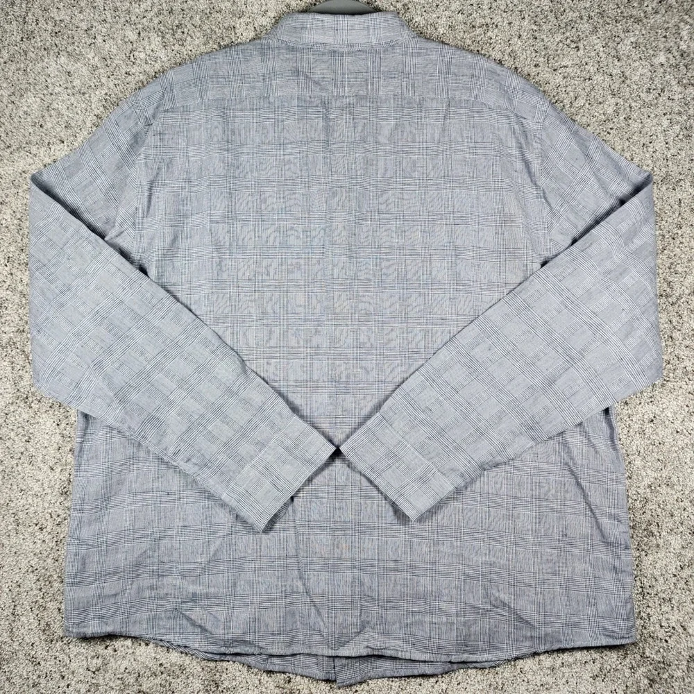 Banana Republic Button Down Mens XXL Slim Linen Blend Glen Plaid Blue Excellent